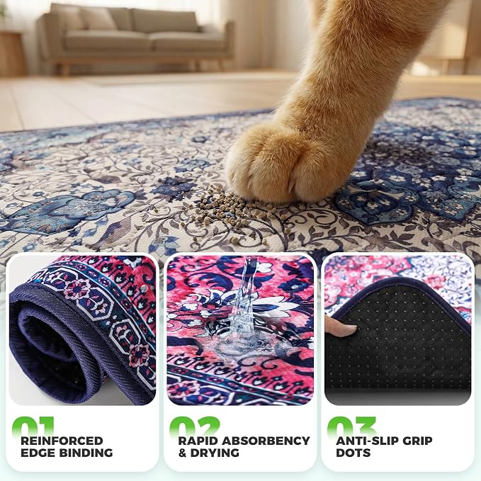 Hompet Cat Litter Mat 2 Pack, 19x30 Machine Washable Trapping Mats for Cats, Super Absorbent & Urine-Proof Cat Litter Box Mat for Floor, Waterproof & Non Slip Kitty Litter Rug