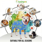 LovinPet Large Dog Pajamas, Four-Leg Stretch Onesie Bodysuit, Lightweight UV-Shielding Pajamas, Anti-Lick Calming Recovery Suit for Surgery, Pull-On for Medium and Large Breeds,Blue Green,3XL