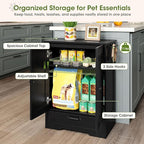 Dog Feeding Station with Storage Cabinet, Black Wood Dog Cabinet with 2 Elevated Stainless Steel Bowls, Hidden Pull-Out Feeder Drawer, Pet Feeding Station for Kitchen and Living Room