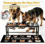 Extra Large Elevated Dog Bowls, 4 Adjustable Height with Three 101oz/3000ml Large Stainless Steel Bowls and Splash pad, Raised Dog Bowl Stand for Large and Extra Large Breeds