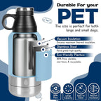 Portable Dog Water Bottle with 2 Removable Water Bowls for Dogs – Leak-Proof Portable Dog Water Bottle - Travel Accessories for Dogs - 32oz - Blue
