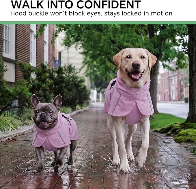 Luciphia Dog Raincoat, Adjustable Hooded Reflective Jacket with Pocket | Purple X-Large dog rain jacket with leash hole, buckle-on, non-stick fur. For daily walks