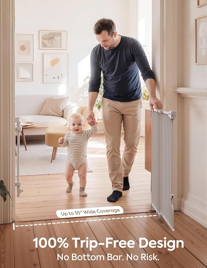 Babelio Removable & No Bottom Bar Baby Gate, 35.5-55" Hardware Mounted (Drill Needed)| Wide Walk-Thru| Auto-Close Safety Dog/Pet Gate for Stairs & Doorways (White, 35.5-55" W, 30" H) | Hardware Mounted (Drill Needed)| Wide Walk-Thru| Auto-Close Safety ...
