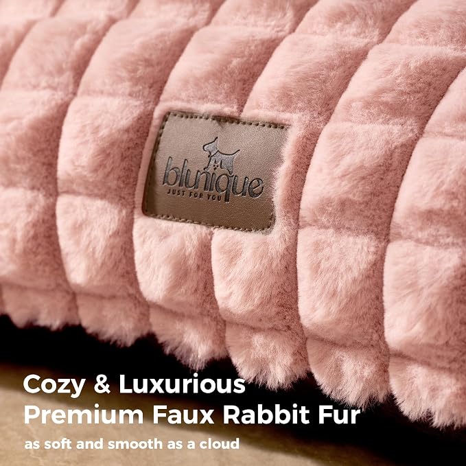 Cute Small & Medium Dog Couch Bed – Supportive & Fluffy Pet Sofa with Faux Rabbit Fur Washable Cover in 3D Diamond Pattern, 36" Pink