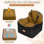 Dog Car Seat for Medium/Small Dogs, Dog Booster Car Seat, Pet Booster Seats Up to 40lbs with Waterproof Layer, 3 Storage Pockets and Safety Belt (Black/Brown)