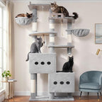 Gitelsnour Sturdy Cat Tree Tower with 2 Large Condos, 4 Big Perchs GCT039W | 74.8" Sturdy Cat Furniture for Indoor Cats Large Adult with 2 Cozy Cat Baskets, Sisal Scratching Posts & Toys, Light Gray