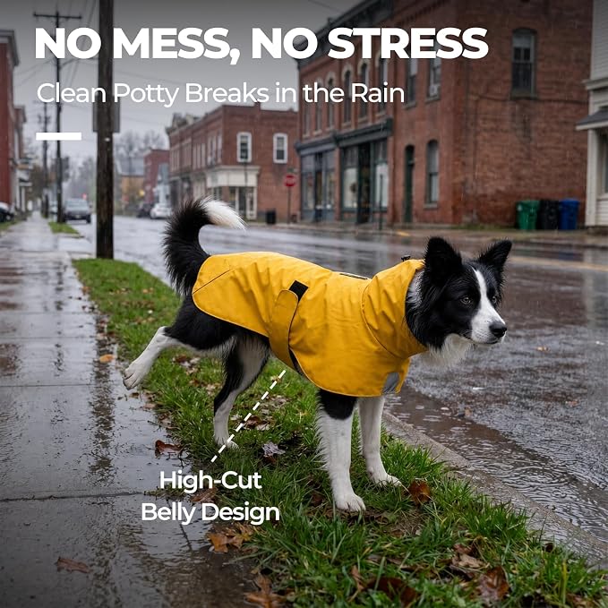 PU Dog Raincoat, Non-Toxic & Odorless Waterproof Vest, Adjustable High Neck and Hook & Loop Belly Closure for Rainy Potty Breaks & Wet Weather Outdoor Walks (Yellow, Large)