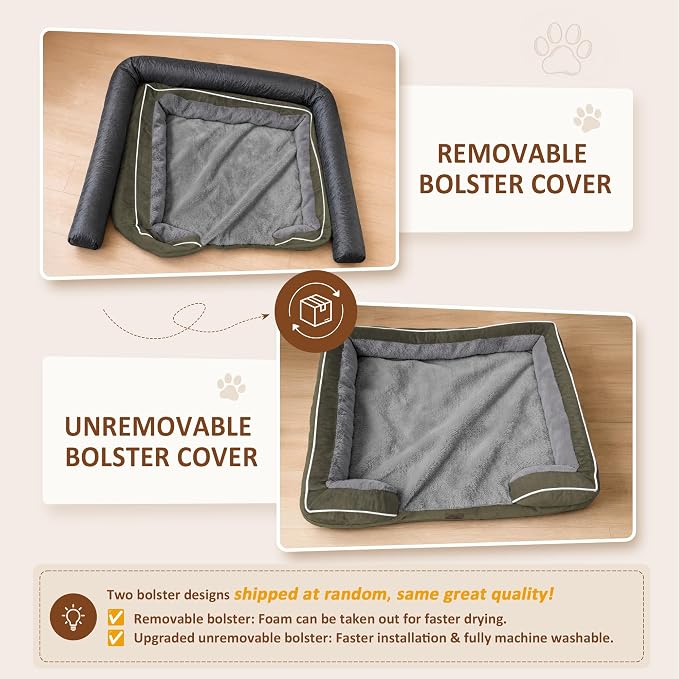 Comfort Expression Orthopedic Dog Beds for Large Sized Dog with Bolster | Waterproof Dog Couch Bed with Washable Cover & Non-Slip Bottom, Supportive Egg Crate Foam Large Pet Bed, 38x25 Inch
