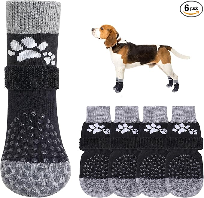 SCENEREAL Anti Slip Dog Sock to Prevent Licking Paws for Hardwood Floors, Boots & Paw Protector Shoes for Hot/Cold Pavement with Grippers, Double Sides Grips for Small Medium Large Senior Dogs
