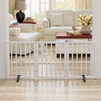 White 18-55" Wide Pet Gate, Bamboo Dog Gate for Stair, Foldable Dog Gates for Doorways House, Freestanding Pet Gates 24inches Tall, Doogie Puppy Gate Fences Indoor