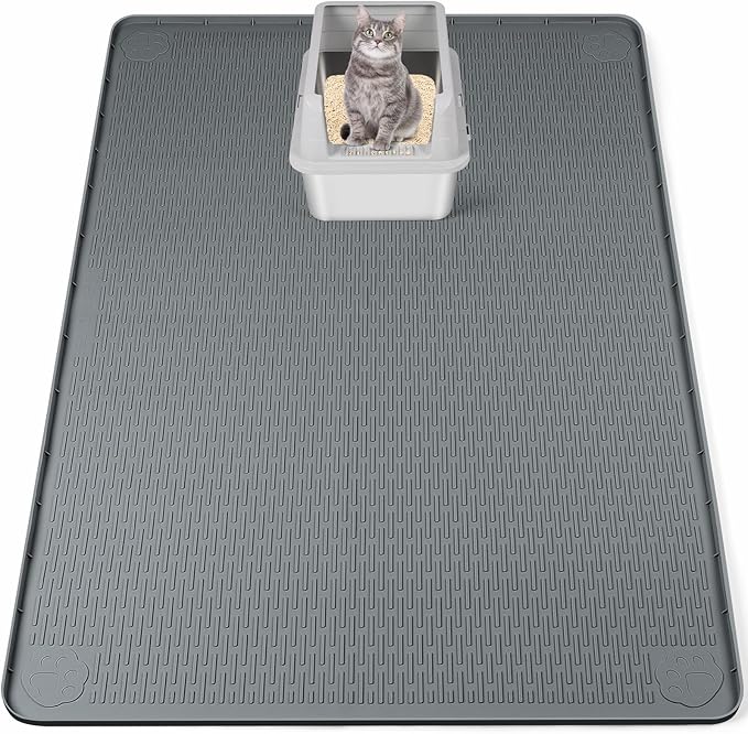Silicone Cat Litter Mat for Litter Box 50”x35” Large Cat Mat, Dark Grey | Waterproof, Non-Slip, Leak-Proof Rug Mat with Lip, Easy to Clean, Extra Large Litter Catcher Mat for Floor