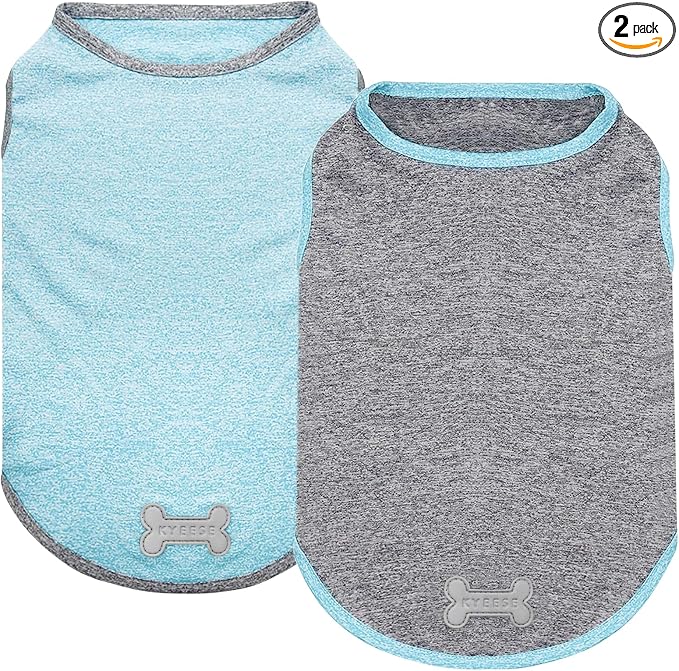 KYEESE 2Pack Dog Shirt, Lightweight Sun Protection Sleeveless Dog T Shirts for Small Dogs Boy, Breathable Pet Reflective Tank Top Summer Dogs Clothes for Outdoor Walking, Grey+Sky Blue, M