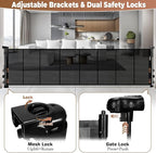 276" Retractable Baby Gate Extra Wide, 52" Tall Retractable Dog Gate for Stairs, Doorways, Decks, Mesh Gate Long Child Gate Pet Gate for Indoor, Outdoor, with Reinforced Mesh Rods, Dual Locks (Black)