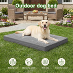 Waterproof XXXL Dog Bed, Outdoor Washable Large Foam Crate Pad 54"Anti-Slip | Jumbo Pet Bed, Reversible Faux Leather & Flannel, Durable Removable Cover, Kennel Pad 53"x36" Gray