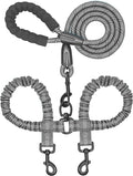 iYoShop Dual Dog Leash - 360° Swivel, No Tangle Walking Leash with Shock Absorbing Bungee for Two Dogs (Large, 25-150 lbs, Grey)