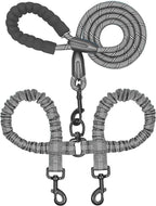 iYoShop Dual Dog Leash - 360° Swivel, No Tangle Walking Leash with Shock Absorbing Bungee for Two Dogs (Large, 25-150 lbs, Grey)