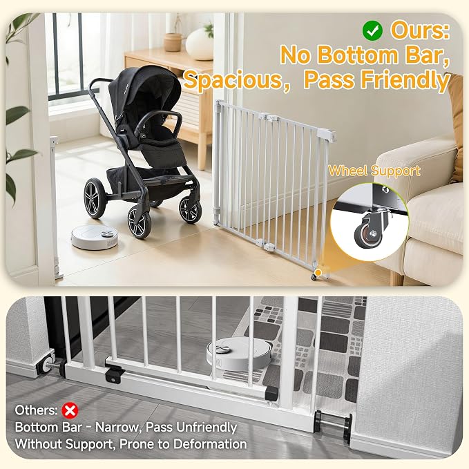 29.7"-45" Baby Gate for Stairs, Metal Pet Dog Gate for Doorways Indoor, 2 Installation Positions, Hardware Mount, 29.1”H Walk Through Safety Child Gate for Kids Toddler, White