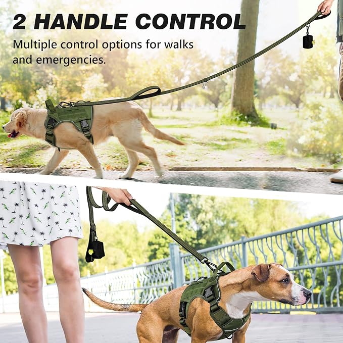 Double Handle Dog Leash with Poop Bag Holder and Car Seat Belt Buckle | Heavy Duty | Double Handle | with Poop Bag Holder | with Car Seat Belt Buckle | Reflective | Lightweight