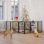 Vantas 120" x 24" Foldable Freestanding Extra Wide Dog Gate with Door,Black | Pet Gate for Stairs and Doorways, Renter Friendly No Drill, Indoor Pet Fence Extra Wide, Easy Storage, With Support Feet