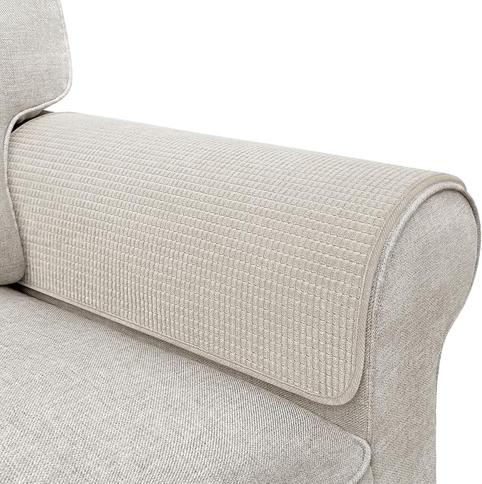 Couch Arm Covers, Sofa Arm Covers, Waterproof Armrest Cover for Sofa, Armchair, Loveseat, Non-Slip Recliner Arm Cover, Sofas Headrest Cover, Arm Chair Covers Set of 2 (Taupe, 26"×26")