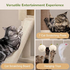 Globlazer S74G 74in Tall Cat Tree for Indoor Cats Large Adult, Light Grey | Sturdy Heavy Duty Cat Tree Tower for Multiple Cats with 7 Scratching Posts, 2 Spacious Condos, 2 Hanging Baskets