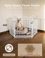 No Pawblems Full Metal Free Standing Dog Gate with Door, 30'' Tall | Foldable Freestanding Pet Gate for Indoor & Outdoor, Up to 156 Inch Extra Wide Dog Fence for Doorways, Stairs, Deck - White