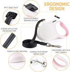 Fida Retractable Dog Leash with Dispenser and Poop Bags, 16 ft Pet Walking Leash for Large Dog up to 110 lbs, Anti-Slip Handle, Tangle Free, Reflective Nylon Tape (L, White)