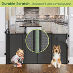 2 Pack Reinforced 55" Wide Retractable Baby Gates with Reinforced Strips, Indoor/Outdoor Retractable Dog Gate for Doorway Prevent Bottom Drilling Through, No Bottom Bar Safety Mesh Baby Gate for Stair