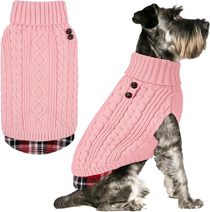 KYEESE Dog Sweater Turtleneck Thick Knit Pullover for Cold Weather | Stretchy Fit, Lightweight & Warm, Cozy Knit Comfort, Classic Plaid Design, Gentle on Sensitive Skin, Comfortable Daily Wear