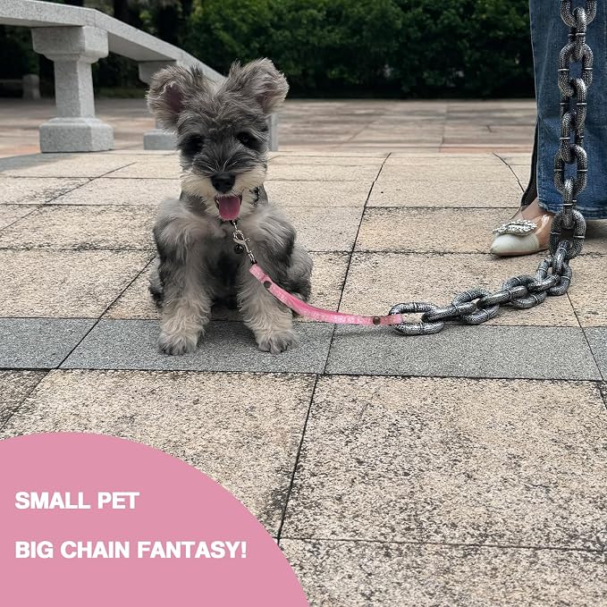 6 Ft Funny Dog Leash - Giant Plastic Chain Leash with Puppy Collar for Small Dogs, Cats, and Puppies - Black Funny Chain Dog Leash