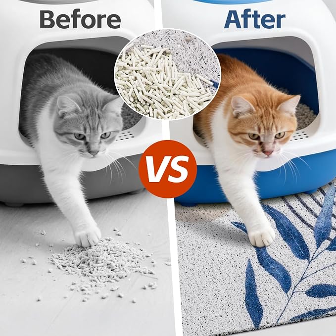 Cat Litter Mat Litter Trapping Mat, 40"x30" Waterproof Urine Proof Litter Box Mat Catcher Mat Non-Slip Washable for Kitty Kitten, Blue