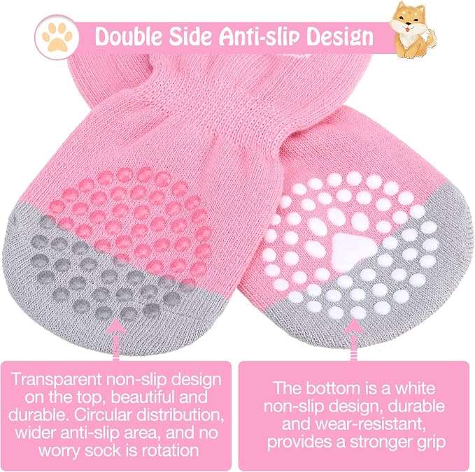 SCENEREAL Anti Slip Dog Sock to Prevent Licking Paws for Hardwood Floors, Boots & Paw Protector Shoes for Hot/Cold Pavement with Grippers, Double Sides Grips for Small Medium Large Senior Dogs