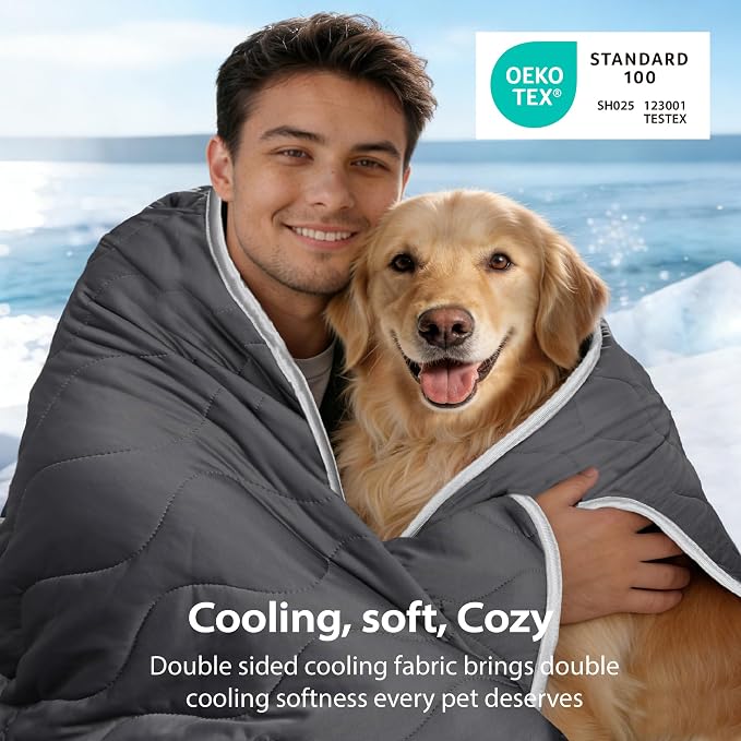 Cooling Blanket for Dogs - Q-MAX>0.4 Waterproof Pet Throw Blanket Bed Cover, Non-Slip Dog Blankets for Couch Protector, Washable Furniture Cover for Summer, Grey,40x60