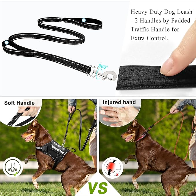 Service Dog Harness and Leash Set, Training Dog Vest with 10 Dog Patches, Emotional Support Therapy Dog Vest Harness for Small Medium Large and Extra Large Dogs(Black, XL)