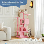 DUMOS 54 Inch Cat Tree Tower with Scratching Posts, Pink | Multi-Level Pet House for Large Cats with 2 Condos, Scratching Posts, Round Platform, Small Ladder and Toys