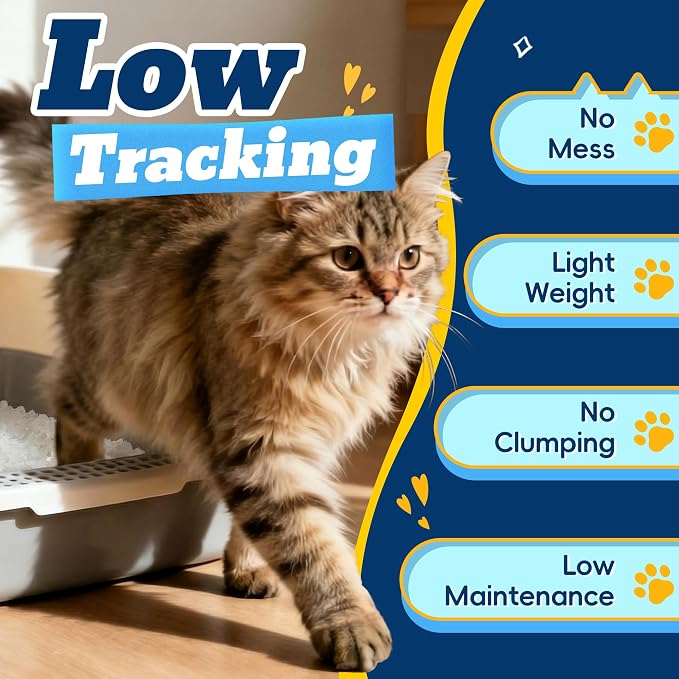 LMJP Crystal Cat Litter for Long-Lasting Odor Control, Non-Clumping, 8.6lb | 2 Months Supply, Unscented, Rapid Water Absorption, Low Tracking, Low Dust, Lightweight White Silica, 2 Pack of 4.3lb