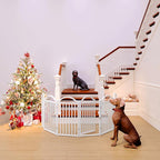 BHG Metal No-Assembly Freestanding Dog Gate with Door Walk Through, Extra Wide 120", Extra Tall 30" Pet Gate, Accordion Puppy Folding Playpen Dog Fence for Indoor & Outdoor, with 2PCS Support