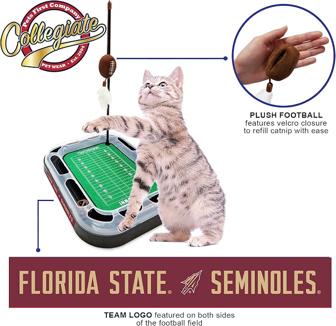 Pets First 5-in-1 Cat Toy: Interactive Cat Scratcher with Catnip Filled Plush Football & Feathers