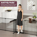 144" Extra Wide Baby Gate with Door, Configurable Baby Fence | Fireplace Gate with Anti-Trip Pedal, Family Essentials Safety Gate for Child Dogs Pets, 28'' Tall 6 Panels Black