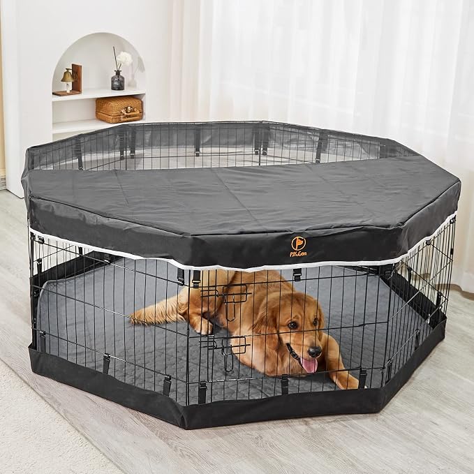 PJYuCien Playpen Bottom Pad for 24'' Width 8 Panel Pen, Hook Connect, Black | Use as Top, Protect Floor, Easy to Move and Clean – Suitable for Puppy, Duck, and Other Small Animals.