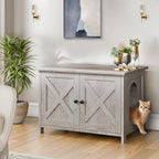 Shintenchi Cat Litter Box Enclosure, Litter Box Furniture Cabinet Hidden with Removable Divider, Wooden Cat House with End Table, Ash Oak Grey, 30.5 inch