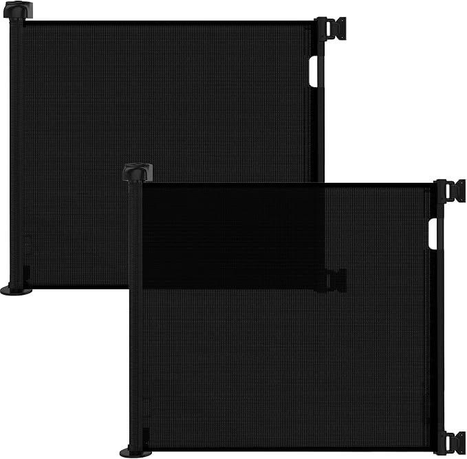 2-Pack Retractable Baby Gate for Stairs-33”Height, Expands up to 55”Width-Safety Gate for Infants, Toddlers, Dogs & Pets-Easy Install, Secure Closure, Black Mesh Design for Indoor & Outdoor Use