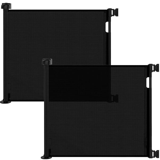 Veraste (2 Pack) Retractable Baby Gate for Doorways and Stairs, Mesh Safety Gate for Pet, Indoor & Outdoor Use, One-Hand Operation, Easy Installation, 33.6" Tall, Expands to 55" Wide（Black,33.6"x55"