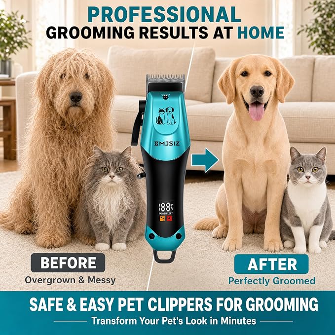 Pet Hair Clippers for Cats, Cordless Low Noise Pet Grooming Kit | Low Noise • Cordless • Type-C Charging • 180-Min Runtime •Groom Dogs & Cats • Storage Case • Home Grooming Kit