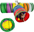 Cat Tunnel,Cat Tunnels for Indoor Cats Interactive, Pet Tunnel Toys for Cats Kitten Rabbits,3 Way Collapsible,Rainbow L 32" T Shape