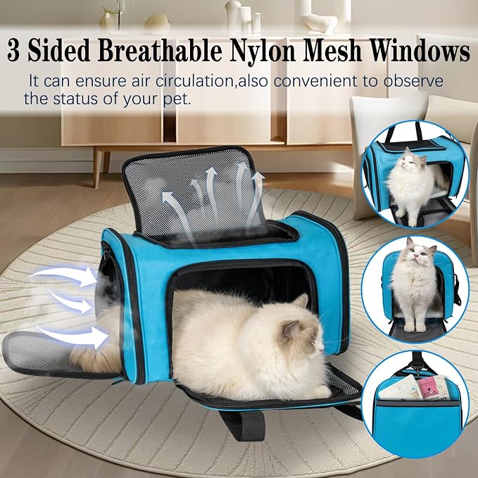 Top tasta Dog Cat Carrier Pet Carriers for Small Medium Large Cats Dogs Carrier Soft Sided Small Puppy Dog Carrier Portable Foldable Airline Approved Dog Cat Travel Carrier Blue Large