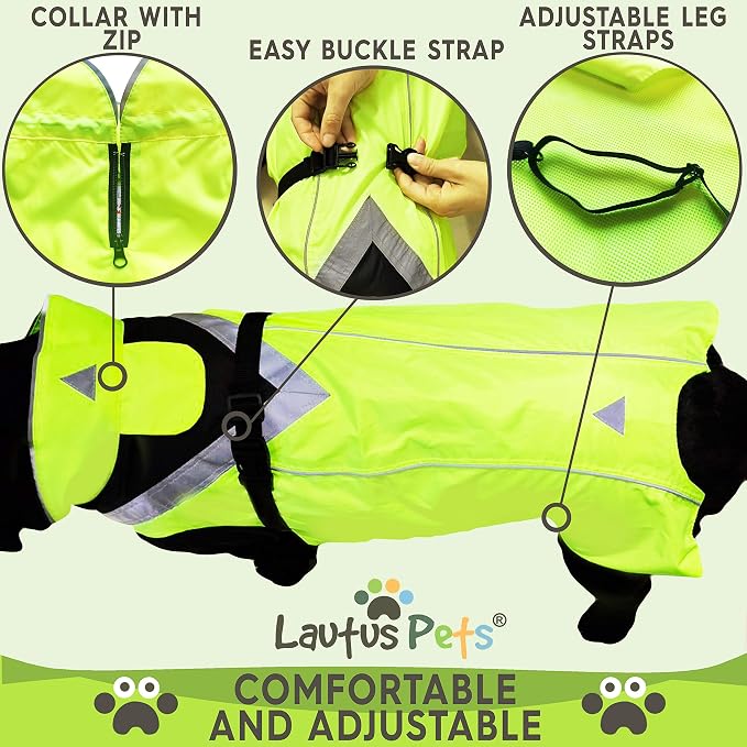 Waterproof Dog Rain Coat, Reflective Safety Strips & Leash Hole – Lightweight Adjustable Jacket for Medium Breeds - XL, Yellow