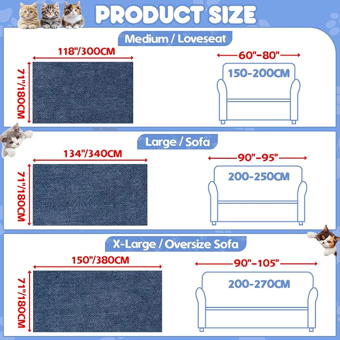 Loiion Cat Scratch Proof Furniture Protector Waterproof Sofa Cover 150"x71" | Pet-Friendly Couch Protector, Anti-Scratch & Anti-Slip Sofa Cover For Cats Dogs Kids, Machine Washable