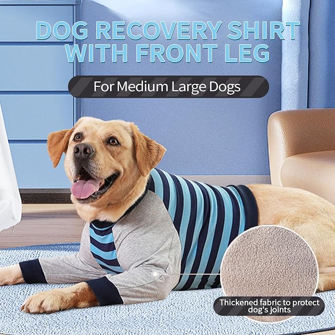 FUAMEY Dog Recovery Sleeve with Elbow Protector, Blue Stripes, 3XL | Stop Licking Joints, Comfortable, Soft Pads,Long Sleeve Suit, Protecting Front Leg Arm Wounds, Cover Skin Conditions