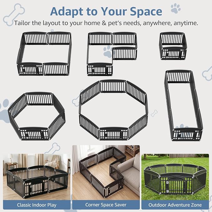 DUMOS Dog Playpen 8 Panels 24" Plastic Exercise Indoor Pen with Door Small Puppy, Medium Dogs Animal Pet Fence for Outdoor, Garden, Yard, RV Camping, Black